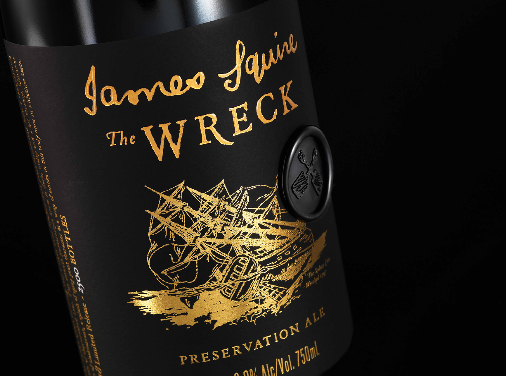 Energi Packaging Design Agency Specialists James Squire The Wreck Preservation Ale Beer Bottle Wax Seal Limited Release Closeup Label Design Product Photography