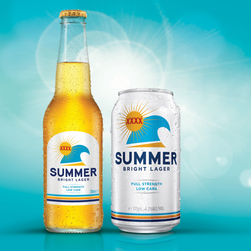 Summer Bright Lager bottle and can packaging design